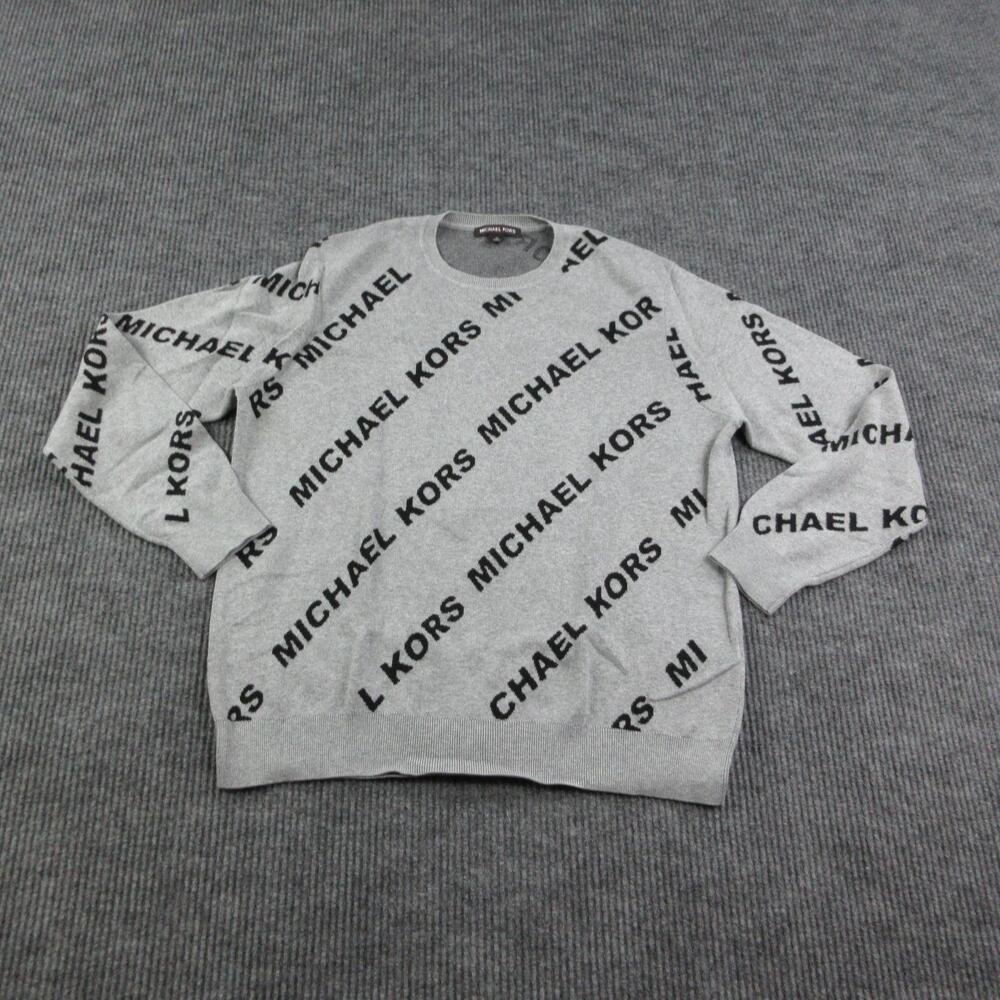 Michael Kors Sweater Womens XL Gray Logo Crew Neck Pullover 100% Cotton